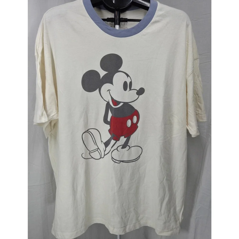 American Eagle Disney Mickey Mouse‎ Graphic Ringer Tee Cream Blue XL